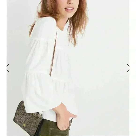 Madewell Tiered Button-Back Cream Blouse Women's XXS - Picture 3 of 11